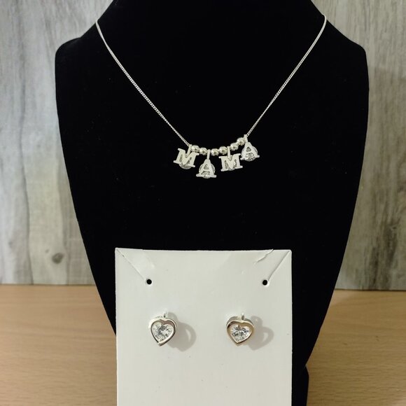 Charms Necklace and Heart Earrings Set Sterling Silver 925 - Picture 3 of 4